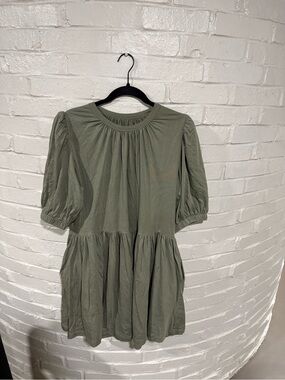 summersalt Olive Puff-Sleeve Tiered Mini Dress